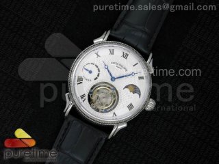 Classic Tourbillon SS AXF White Textured Dial on Black Leather Strap