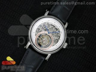 Classic Tourbillon SS AXF White Skeleton Dial on Black Leather Strap