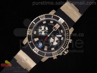 Maxi Marine Diver Chronograph RG Black Dial on Black Rubber Strap Jap Quartz