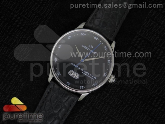 Numerus Clausus 8/88 Date SS Black Dial on Black Leather Strap MIYOTA 9015