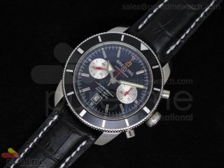 SuperOcean Heritage Chrono 125th Limited Edition SS Black Dial on Black Leather Strap