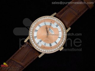 Classique Automatic RG Salmon Dial Diamond Bezel on Leather Strap A2824