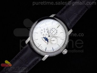 Jules Audemars Calender SS White Dial on Black Leather Strap A23J