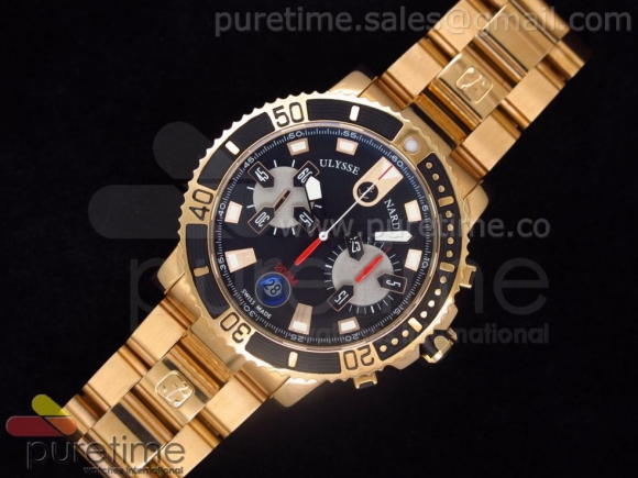 Maxi Marine Diver Chronograph RG Black Dial Black Bezel on Bracelet A7750