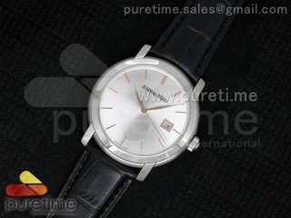 Jules Audemars Automatic SS White Textured Dial Style 1 on Black Leather Strap MIYOTA9015