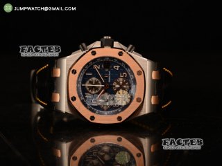 Royal Oak Offshore JF Best Edition SS Case RG Bezel Blue Dial With Grey Sub-dial On Black Leather Strap A3126