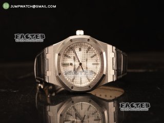 Audemars Piguet Royal Oak 41mm White Dial Automatic Clone Ap 3120 Movement Black Leather 15400ST.OO.1220ST.02 JH