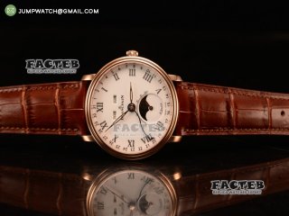 BlancPain Villeret Miyota 9015 Automatic Rose Gold Case with White Dial Roman and Brown Leather Strap (EF)