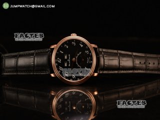 BlancPain Villeret Miyota 9015 Automatic Rose Gold Case with Black Dial Arabic and Black Leather Strap (EF)