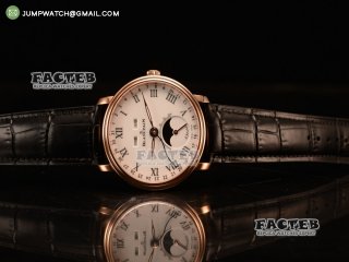 BlancPain Villeret Miyota 9015 Automatic Rose Gold Case with White Dial Roman and Black Leather Strap (EF)