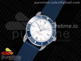 SuperOcean Heritage ii 42mm SS GF 1:1 Best Edition White Dial Blue Ceramic Bezel on Blue Rubber Strap MIYOTA 9015