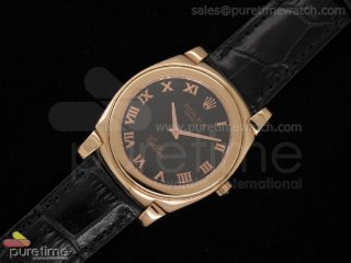 Cellini RG Black Dial Roman Markers Black Leather Strap Swiss Quartz