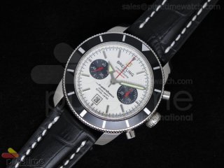 SuperOcean Heritage Chrono 125th Limited Edition SS White/Black Dial on Black Leather Strap
