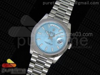 Day-Date 40 228206 Noob 1:1 Best Edition Textured Ice Blue Dial on SS President Bracelet A3255