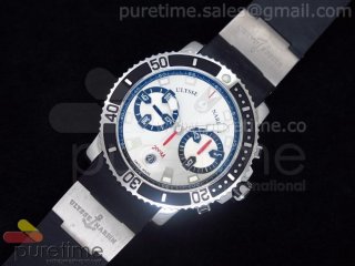 Maxi Marine Diver Chronograph SS White Dial Black Bezel on Rubber Strap A7750