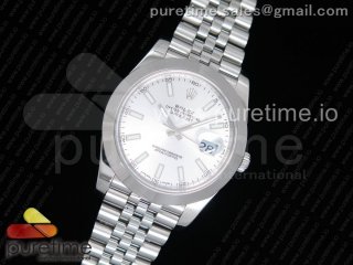 DateJust 41 126300 Noob 1:1 Best Edition Polished Bezel Silver Dial Stick Markers on SS Jubilee Bracelet A3235