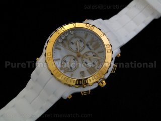 Happy Sport Chronograph White Ceramic Gold Bezel