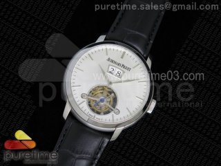 Jules Tourbillon SS Big Date White Dial on Black Leather Strap