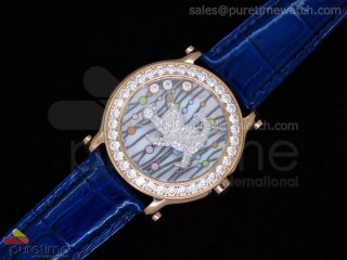 Happy Sports 150th Anniversary Animal World RG Cat Dial on Dark Blue Leather Strap Swiss Quartz