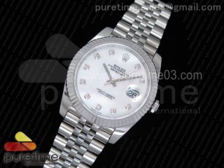 DateJust 41 126334 1:1 Best Edition Fluted Bezel White MOP Dial Diamonds Markers on SS Jubilee Bracelet A3235 (Same Serials Card)