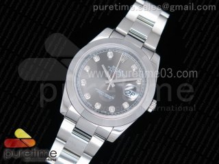 DateJust 41 126300 Noob 1:1 Best Edition Polished Bezel Gray Dial Diamonds Markers on SS Oyster Bracelet A3235