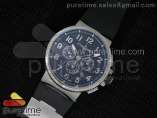 Marine Chrono 44mm SS Black Dial Arabic Markers on Black Rubber Strap A7750