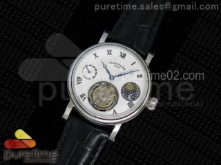 Classic Tourbillon SS White Textured Dial on Black Leather Strap