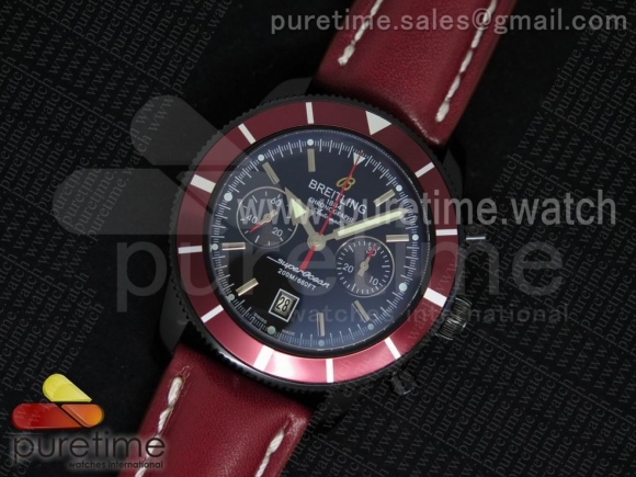 SuperOcean Heritage Chrono 125th PVD Black Dial on Red Leather Strap A7750