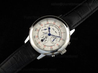 Skymoon Perpetual Calender Double Side SS White Dial on Black Leather Strap