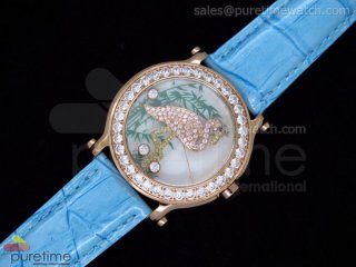 Happy Sports 150th Anniversary Animal World RG Flamingo Dial on Blue Leather Strap Swiss Quartz