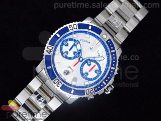 Maxi Marine Diver Chronograph SS White Dial Blue Bezel on Bracelet A7750
