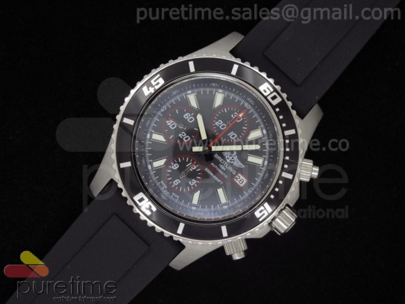 SuperOcean 42mm Black Dial Red Subdials Black Rubber Strap A7750