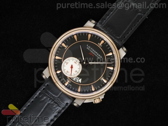 LUC 8HF SS/RG Black Dial on Black Leather Strap A21J