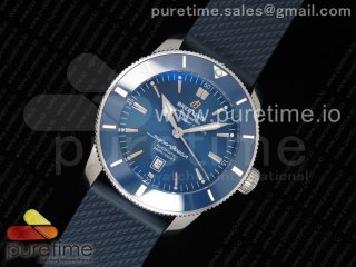 SuperOcean Heritage ii 46mm SS Blue Dial Blue Ceramic Bezel on Blue Rubber Strap A2824