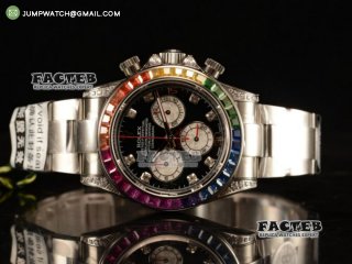 Daytona SS Chronograph Best Edition Black Dial Diamonds Markers on SS Bracelet Swiss Valjoux 7750