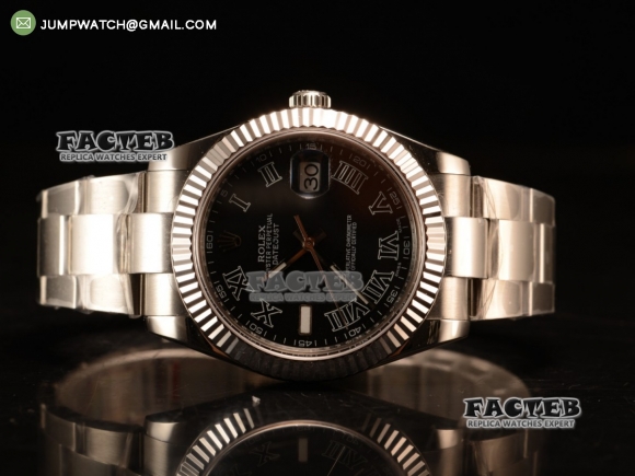 DateJust 41 SS Polished Bezel BP Best Edition Roman Numeral Markers Black Dial on SS Bracelet Swiss ETA 2836