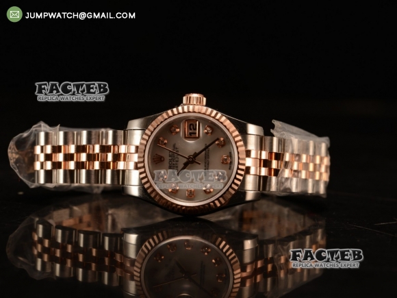 DateJust 26 SS/RG Polished Bezel BP Best Edition Black Dial Diamonds Markers on RG Bracelet Swiss ETA 2671