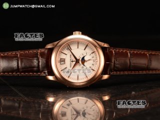 Grand Complications Japanese Miyota 9015 Automatic RG White Dial Brown Leather Strap