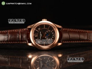 Grand Complications Japanese Miyota 9015 Automatic RG Black Dial Brown Leather Strap