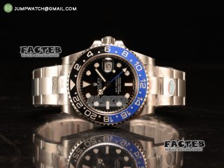 GMT-Master II 40 SS 1:1 Polished Bezel NOOB Best Edition Black Dial on SS Bracelet Clone 3186