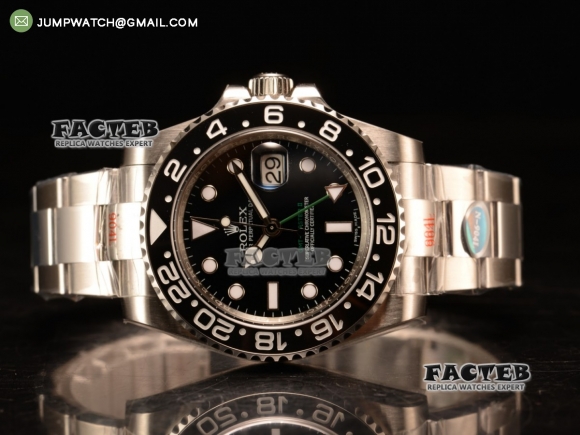 GMT-Master II 40 SS 1:1 Polished Bezel NOOB Best Edition Black Dial Dots Markers on SS Bracelet Clone 3186