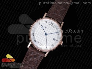 Classique Auto 5177 RG MK 1:1 Best Edition White Plaid Textured Dial on Brown Leather Strap MIYOTA 9015