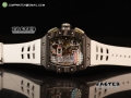 RM 011-03 Forge Carbon Black Bezel Black Markers Skeleton Dial on White Rubber Strap A7750