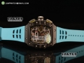 RM 011-03 PVD Forge Carbon Black Bezel Black Markers Skeleton Dial on Blue Rubber Strap A7750