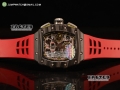 RM 011-03 PVD Forge Carbon Black Bezel Black Markers Skeleton Dial on Red Rubber Strap A7750