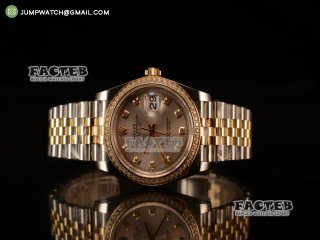 Rolex Datejust 37mm Swiss ETA 2836 Automatic Two Tone with Sliver Dial and Diamods Markers Diamonds Bezel