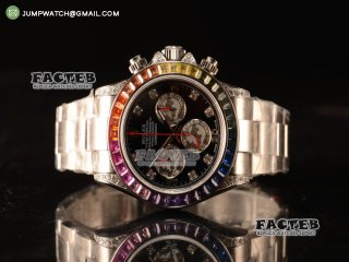 Rolex Daytona Rainbow Diamond Bezel Clone Rolex 4130 Automatic (Correct Hand Stack) 116509