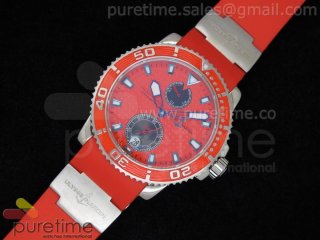 Maxi Marine Diver Chronometer SS Red on Rubber Strap A23J