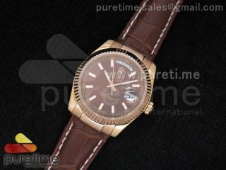 Day-Date 118135 RG Brown Dial on Brown Leather Strap A23J