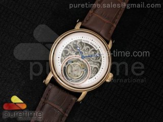 Classic Tourbillon RG AXF White Skeleton Dial on Brown Leather Strap